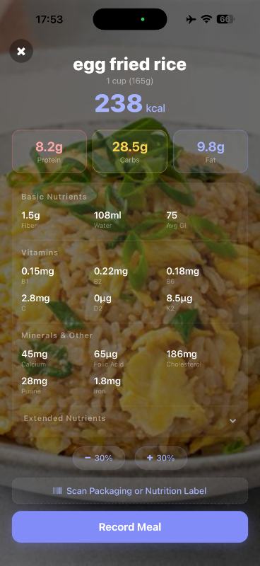 One-tap food recognition